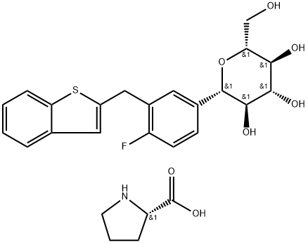 L-Proline kompd. (1S)-1,5-anhidro-1-C-[3-(benzo[b]tien-2-ylmethyl)-4-fluorofenyl]-D-glucitol (1:1) ilə