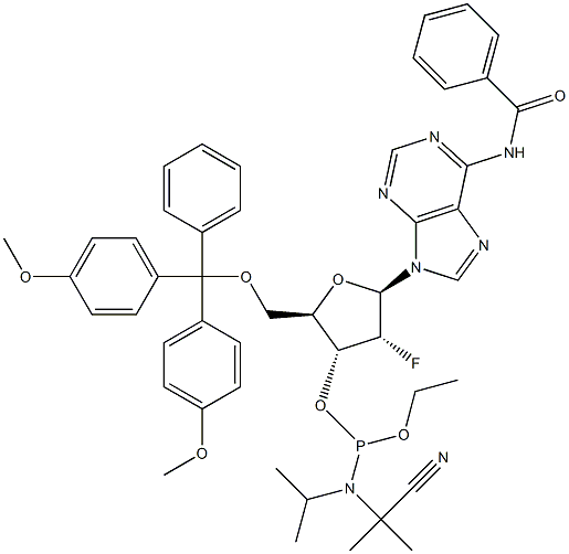N-benzoil-5'-O-[bis(4-metoksifenil)fenilmetil]-2'-deoksi-2'-fluoroadenozin 3'-[2-siyanoetil N,N-bis(1-metiletil)fosforamidit]